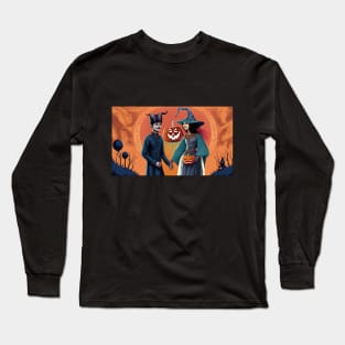 Spooktacular Halloween T-Shirt with Haunted House, Pumpkins, and Skeleton Long Sleeve T-Shirt